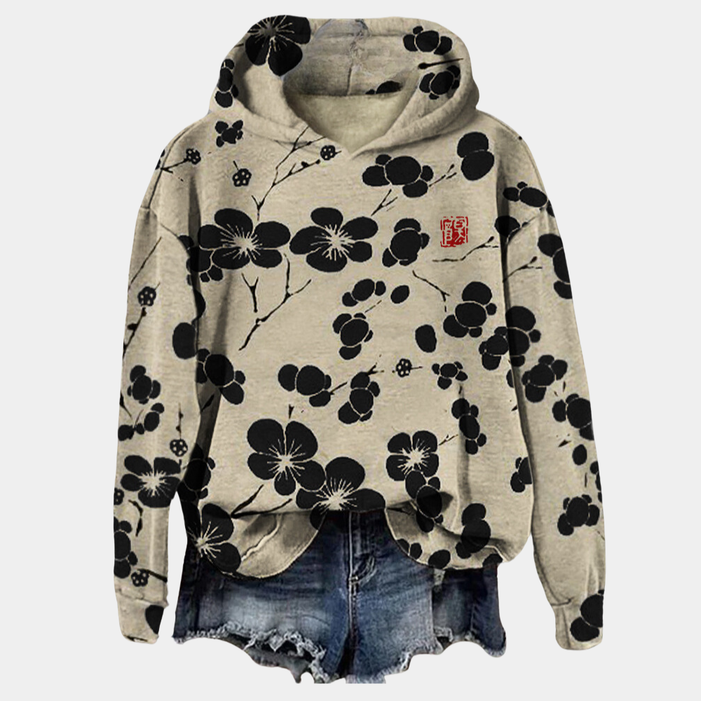 Kaori Women's Floral Hoodie – Soft Cotton Blend Relaxed Fit Casual Pullover