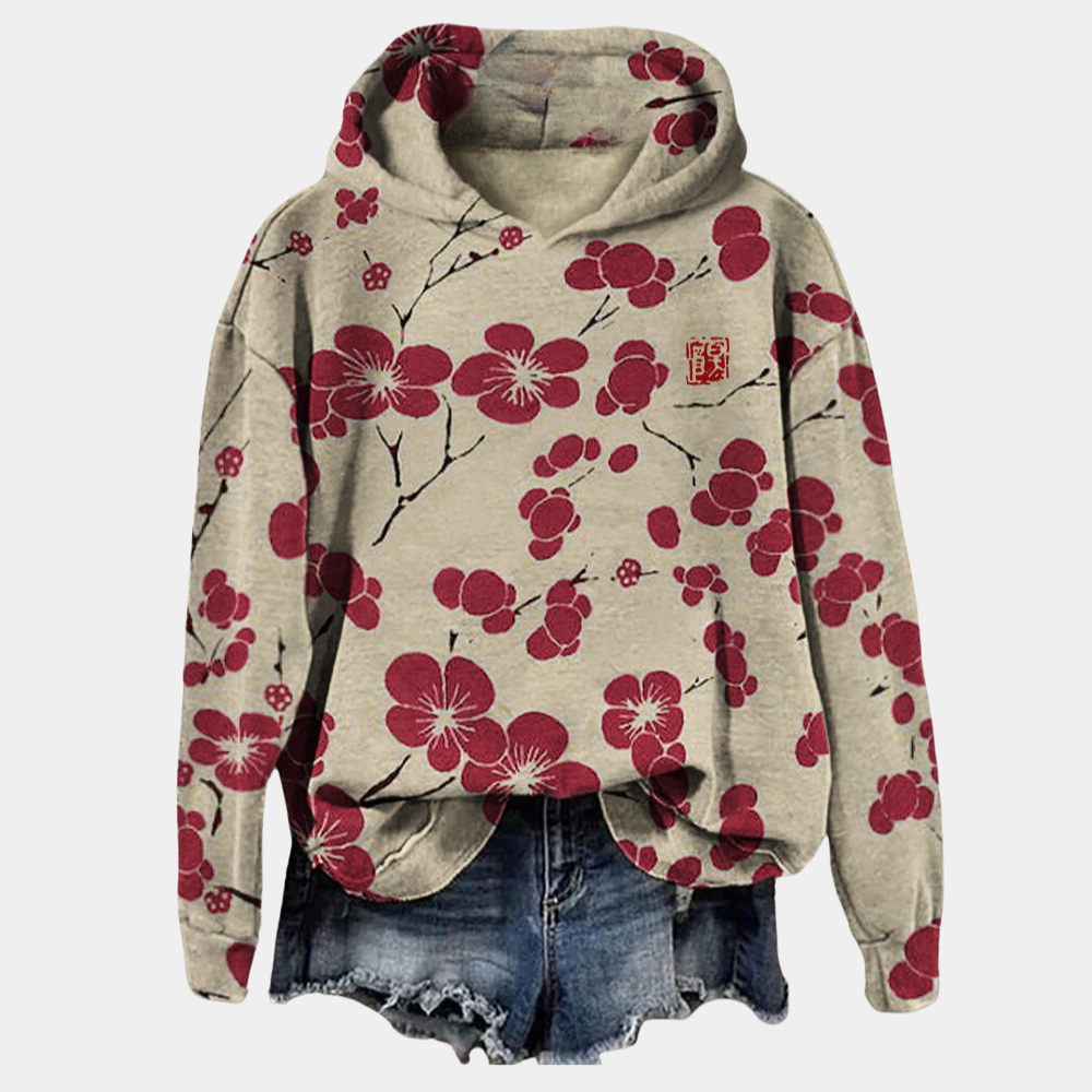 Kaori Women's Floral Hoodie – Soft Cotton Blend Relaxed Fit Casual Pullover