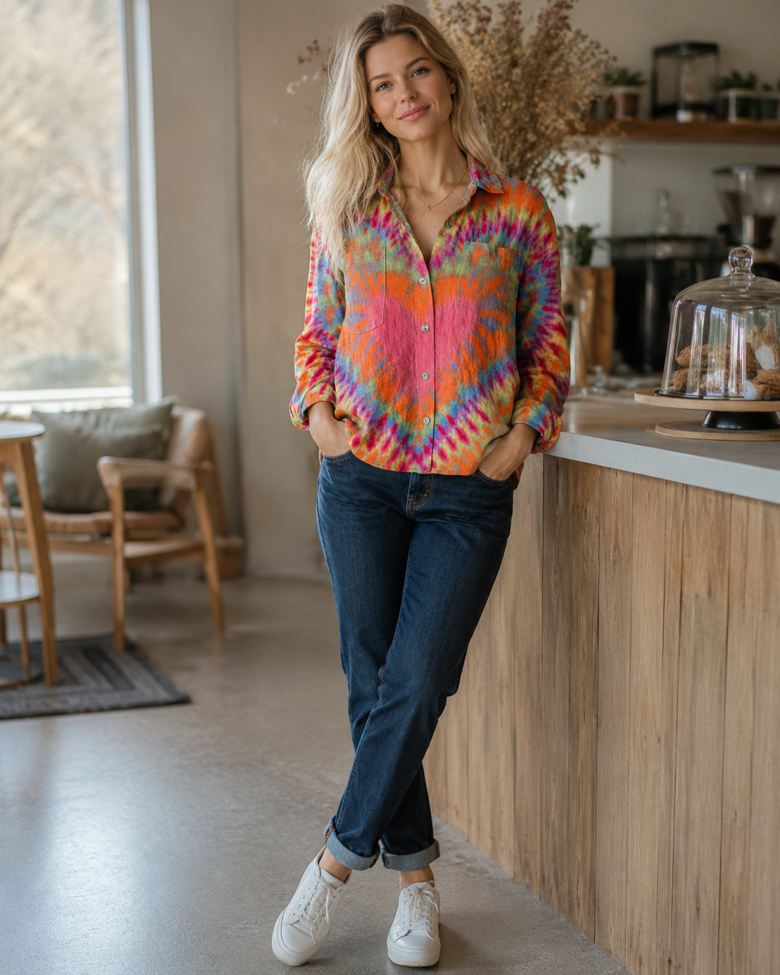 Vanya Women's Printed Blouse – Colorful Vintage Boho Chic Loose Fit Top