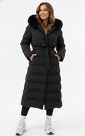 Vera Women’s Winter Coat – Long Quilted Jacket with Faux Fur Collar & Belted Fit