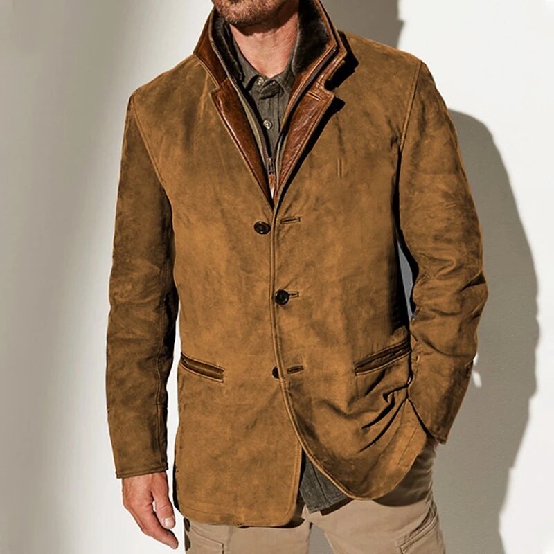 Aaron Men's Vintage Jacket – Retro Chic Lined Jacket with Leather Details