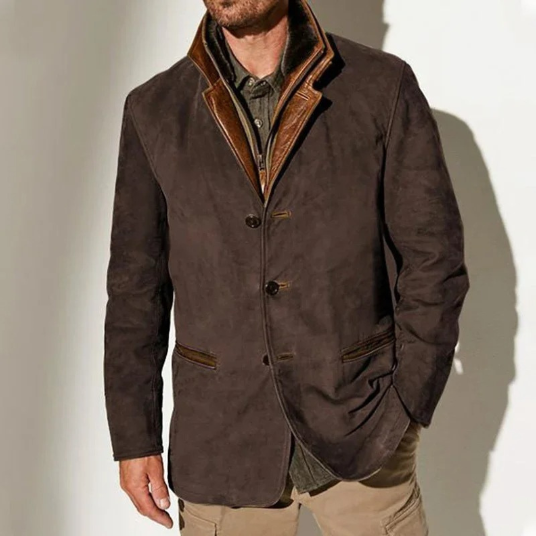 Aaron Men's Vintage Jacket – Retro Chic Lined Jacket with Leather Details