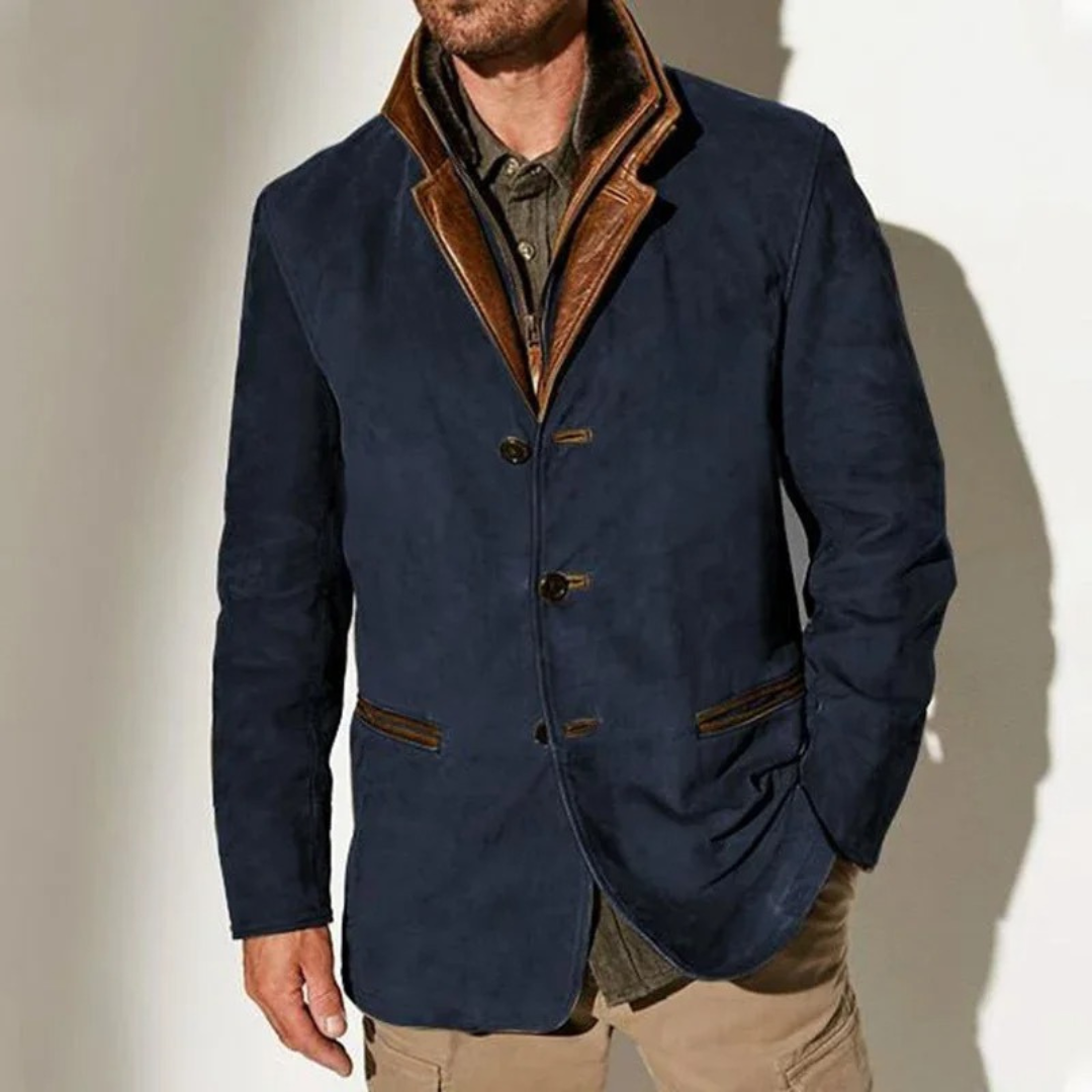 Aaron Men's Vintage Jacket – Retro Chic Lined Jacket with Leather Details