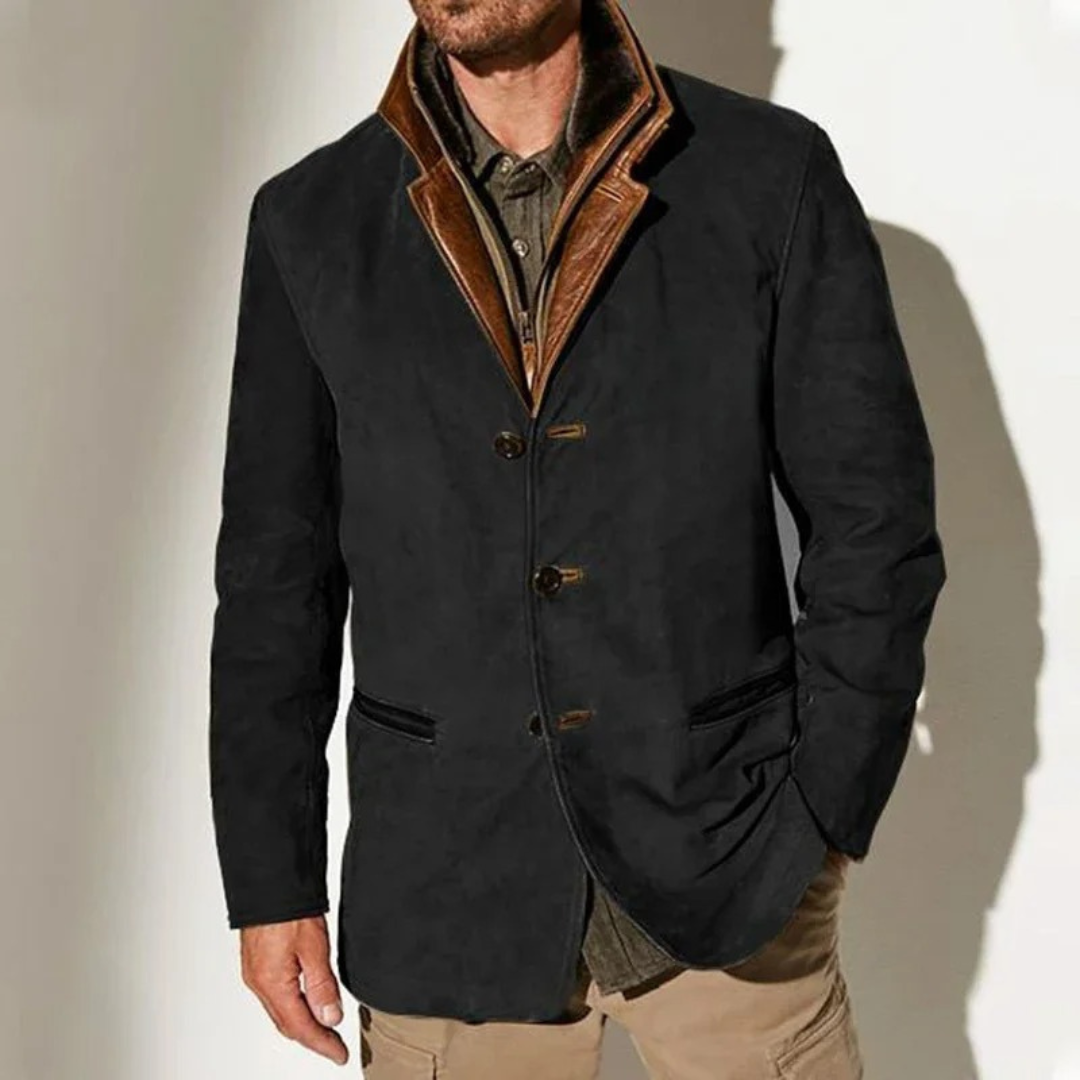 Aaron Men's Vintage Jacket – Retro Chic Lined Jacket with Leather Details