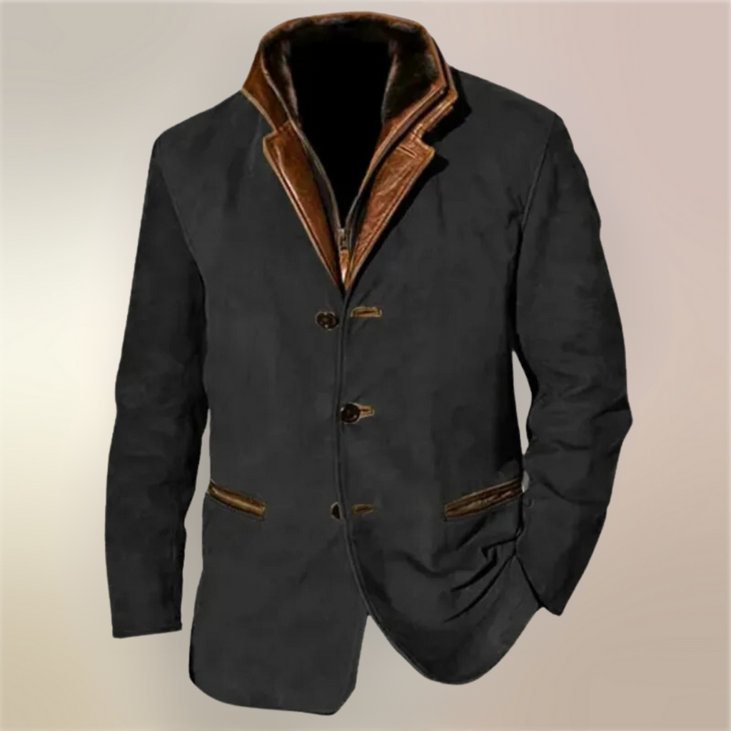Aaron Men's Vintage Jacket – Retro Chic Lined Jacket with Leather Details