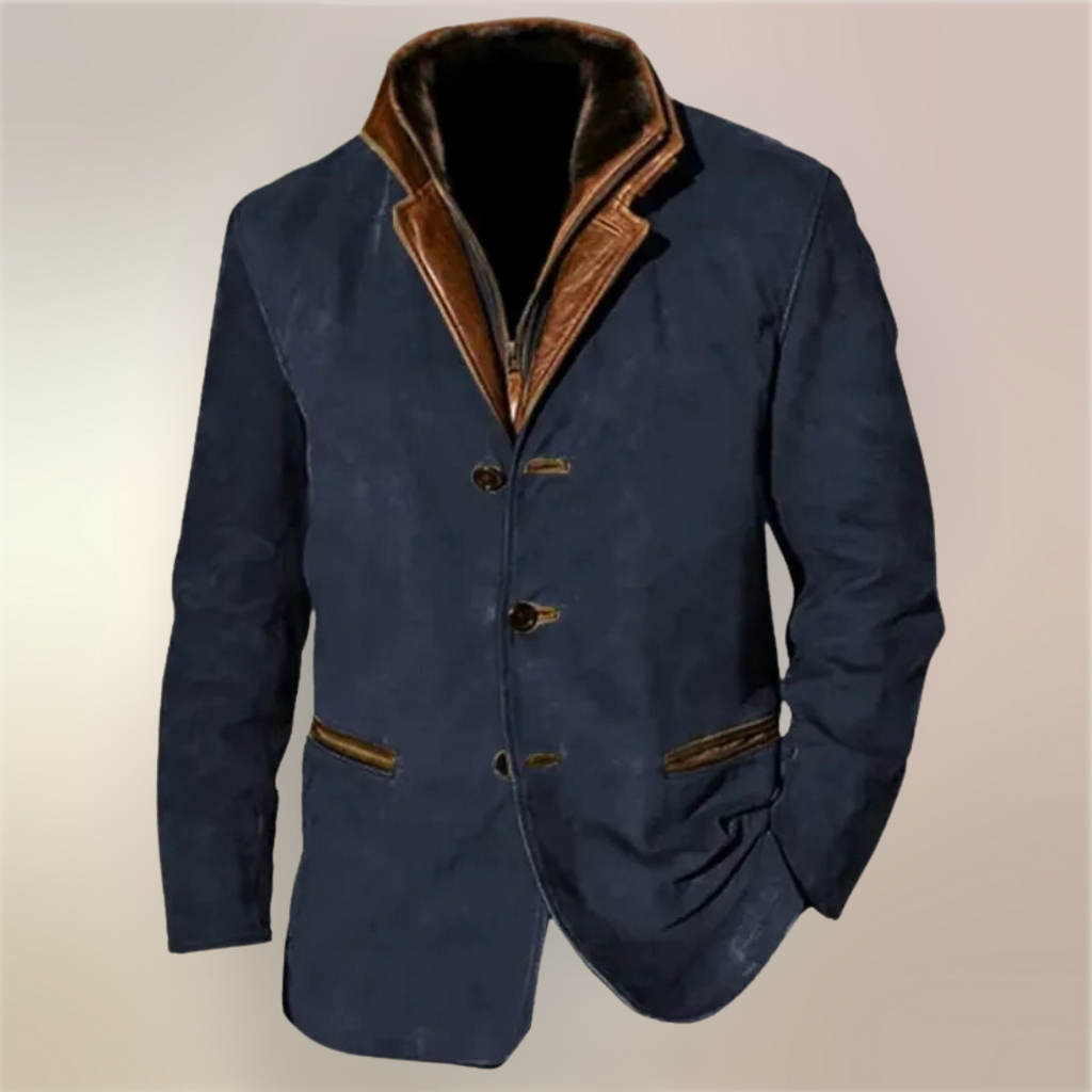 Aaron Men's Vintage Jacket – Retro Chic Lined Jacket with Leather Details