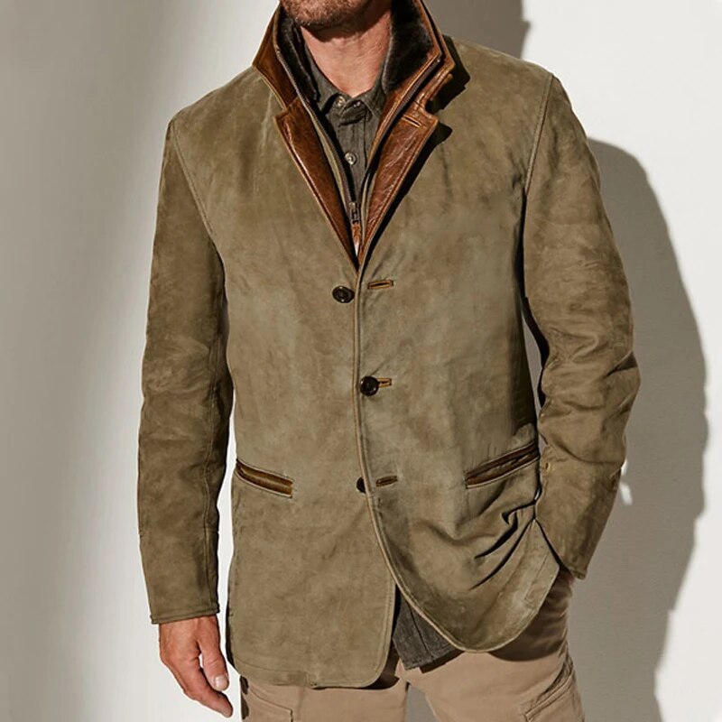 Aaron Men's Vintage Jacket – Retro Chic Lined Jacket with Leather Details
