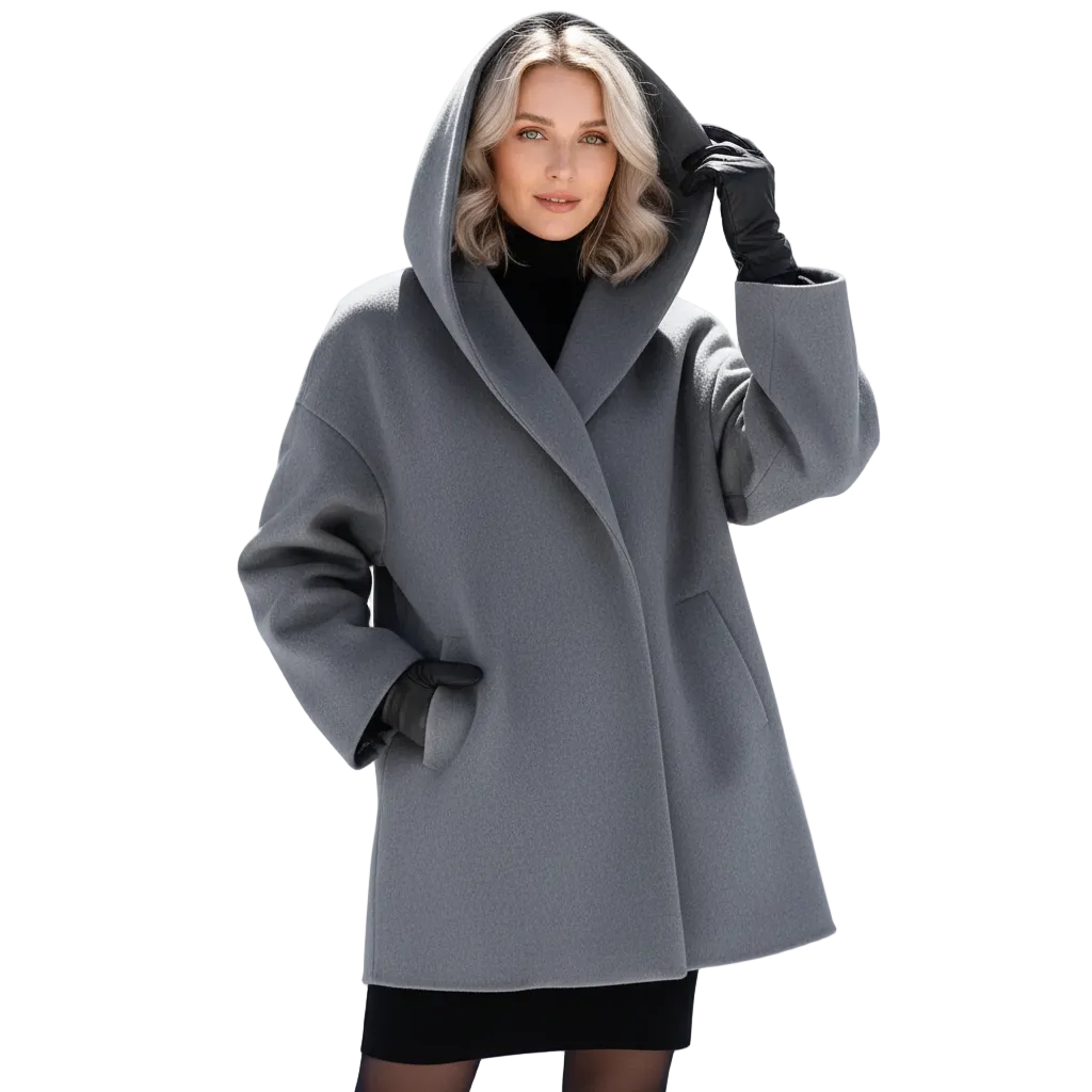 Vicky Women's Oversized Coat – Mid-Length Open Front Winter Coat with Wide Lapels