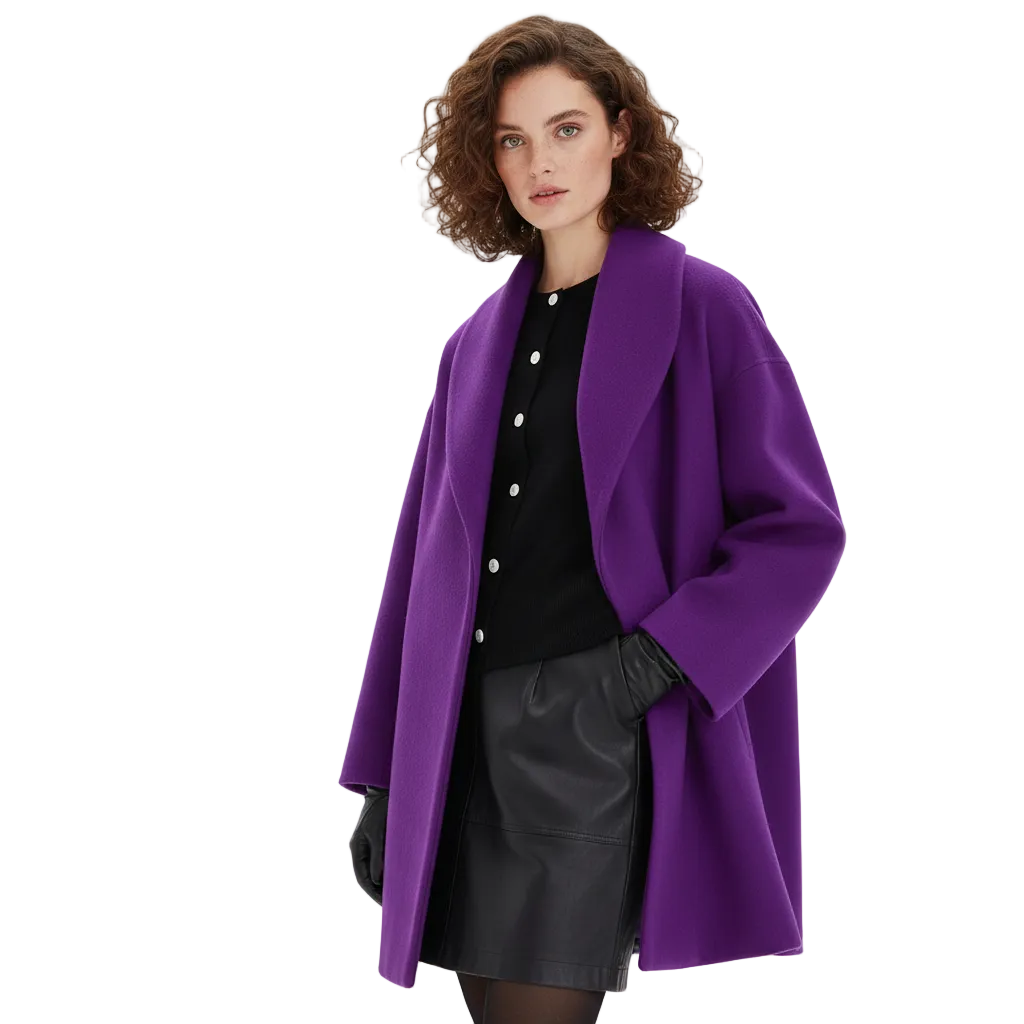 Vicky Women's Oversized Coat – Mid-Length Open Front Winter Coat with Wide Lapels
