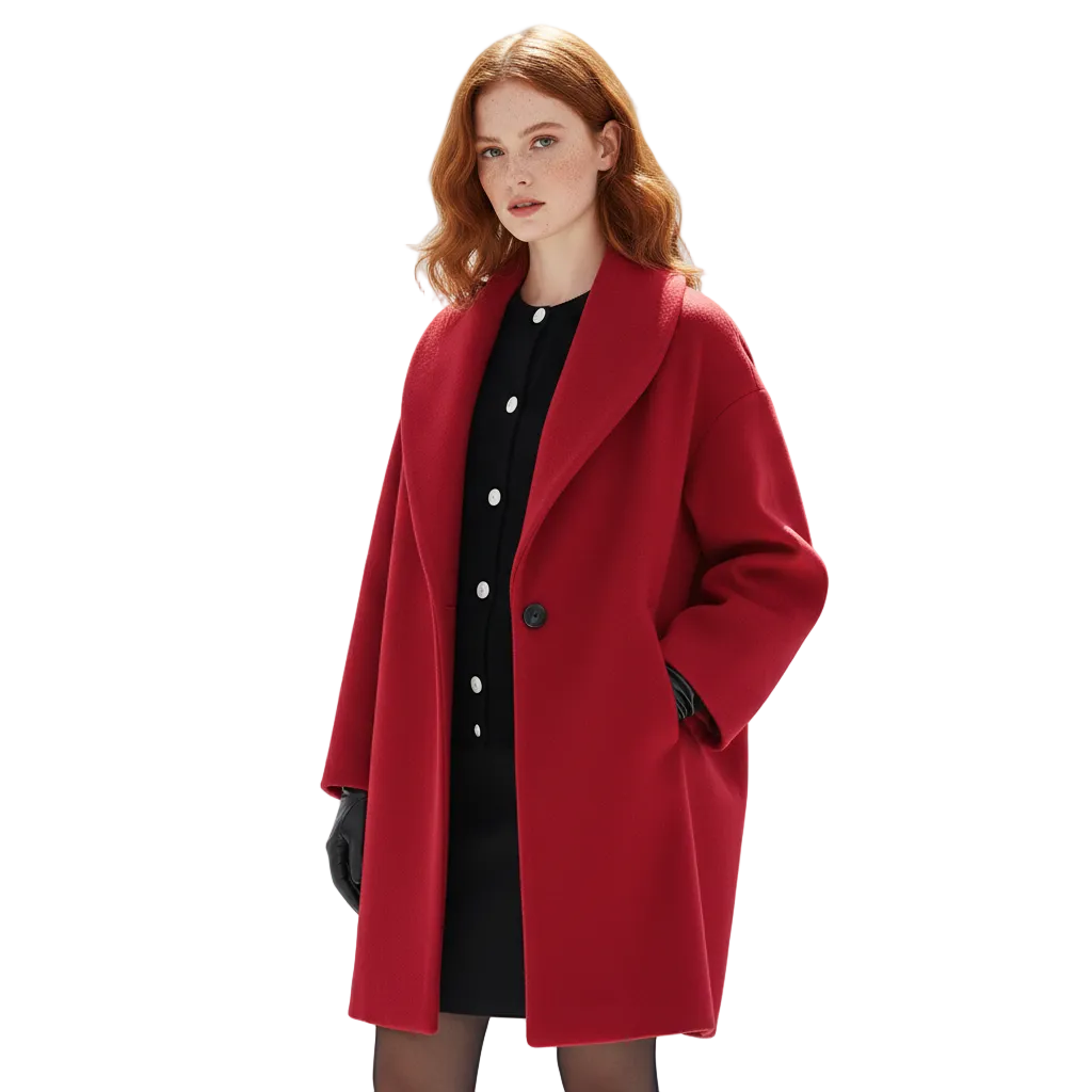 Vicky Women's Oversized Coat – Mid-Length Open Front Winter Coat with Wide Lapels