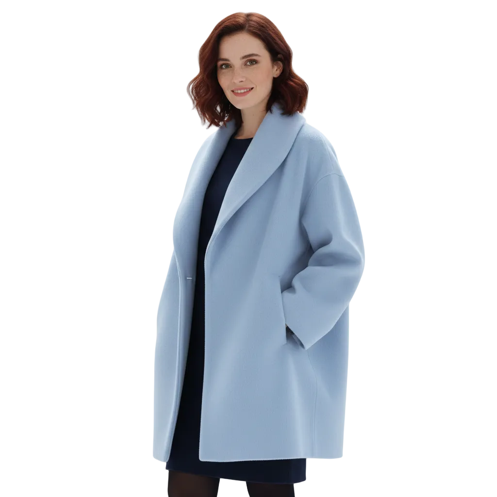 Vicky Women's Oversized Coat – Mid-Length Open Front Winter Coat with Wide Lapels