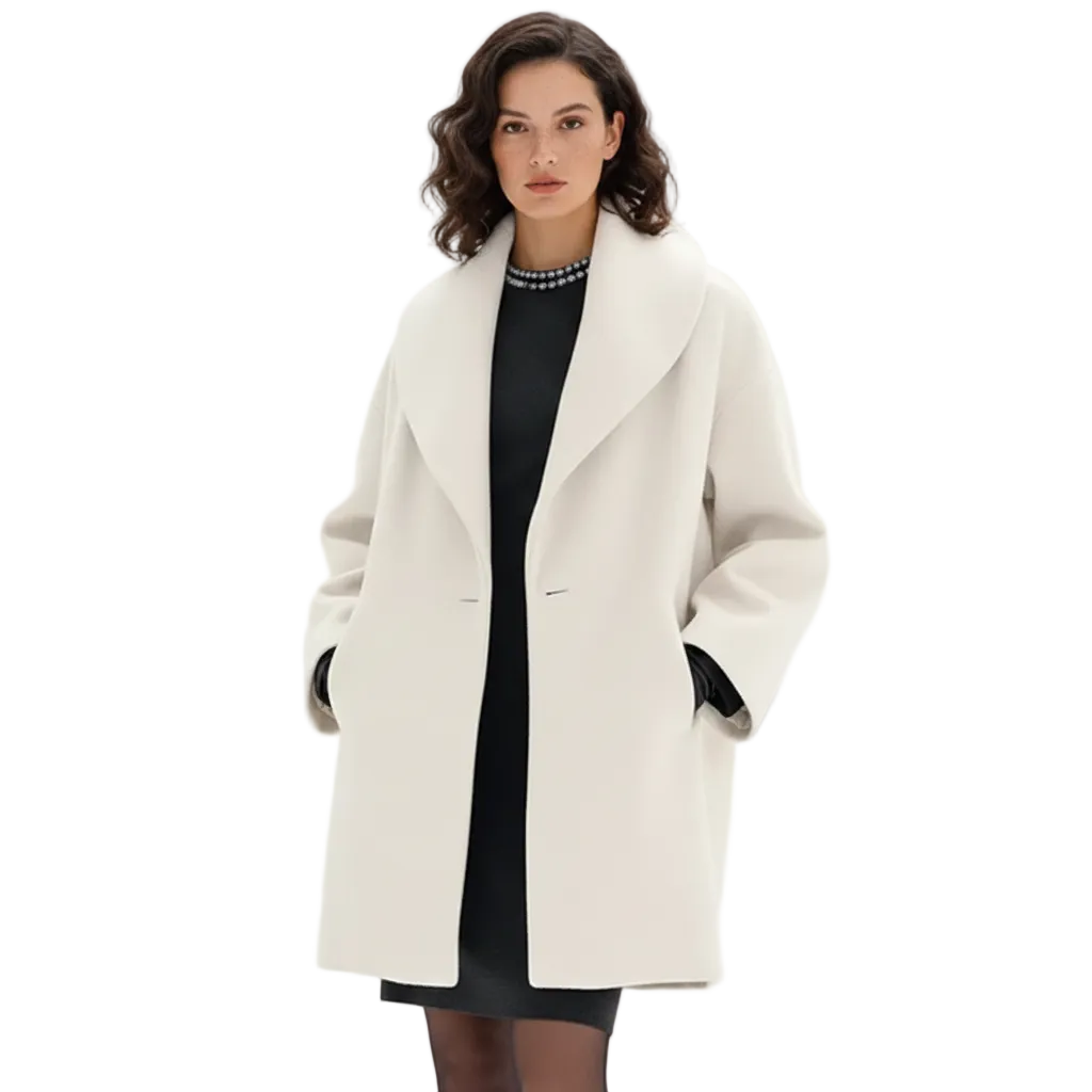 Vicky Women's Oversized Coat – Mid-Length Open Front Winter Coat with Wide Lapels