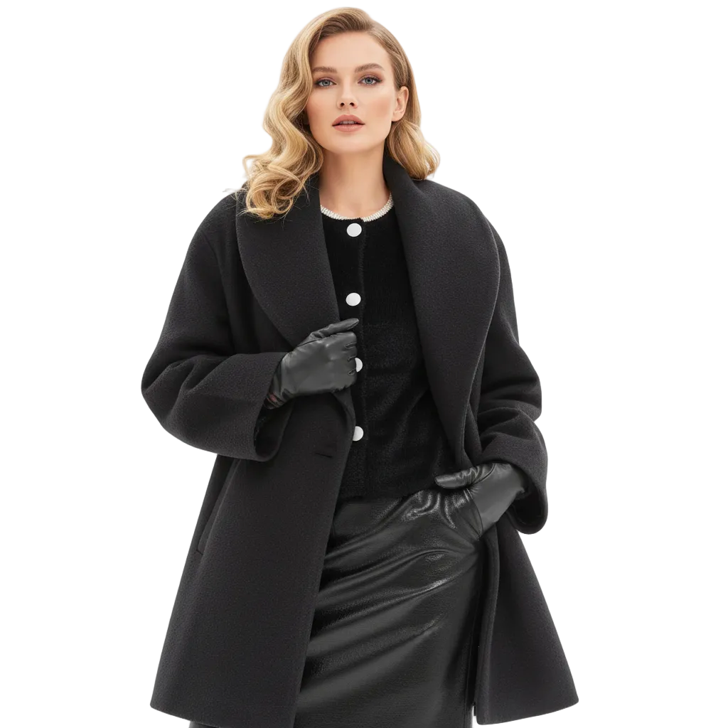 Vicky Women's Oversized Coat – Mid-Length Open Front Winter Coat with Wide Lapels