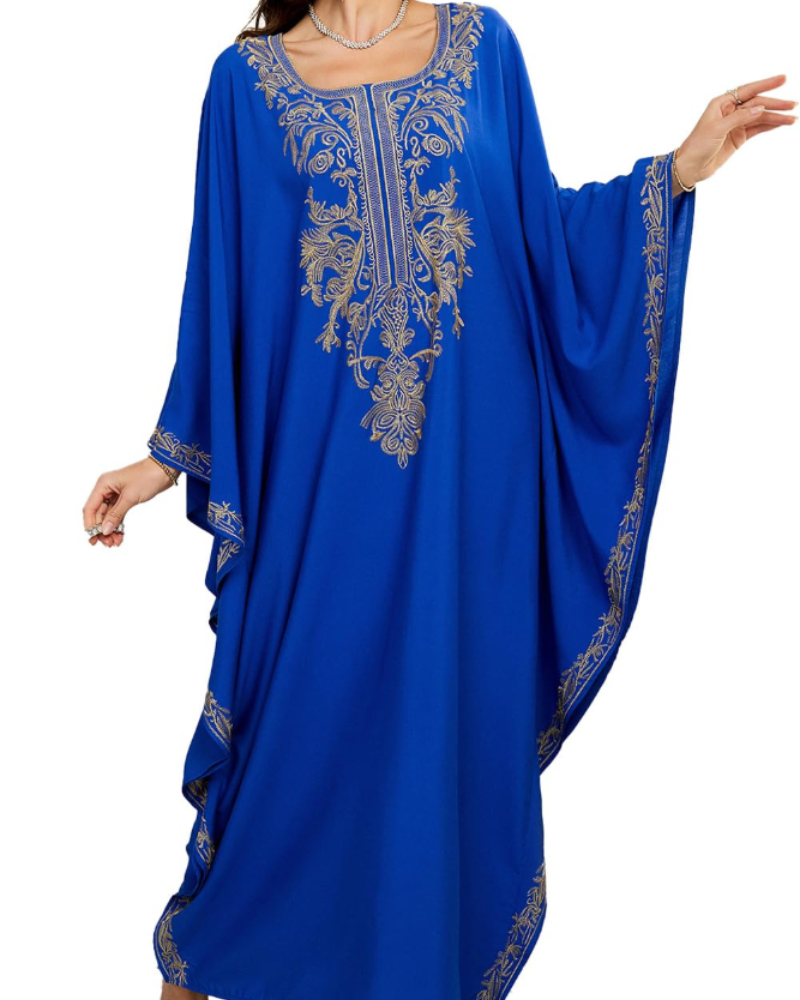 Jasmine Women's Boho Kaftan Dress – Floral Embroidered Beach Cover-Up