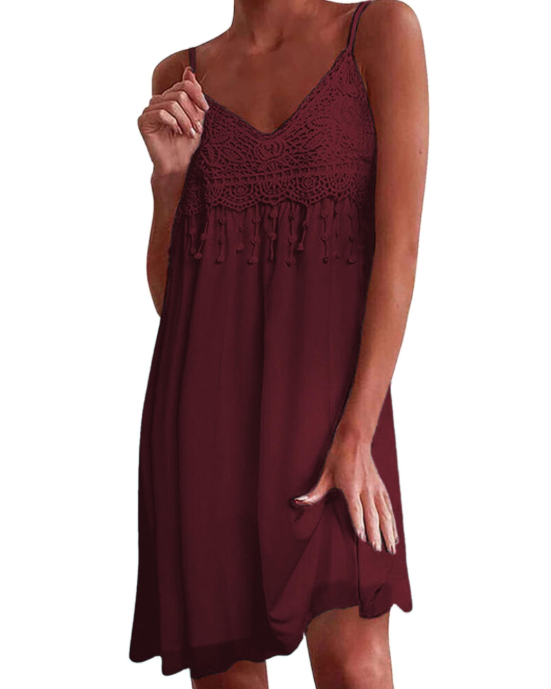 Willow Women's Boho Mini Dress – V-Neck Lace Dress with Adjustable Straps