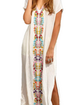 Jasmine Women's Boho Kaftan Dress – Floral Embroidered Beach Cover-Up