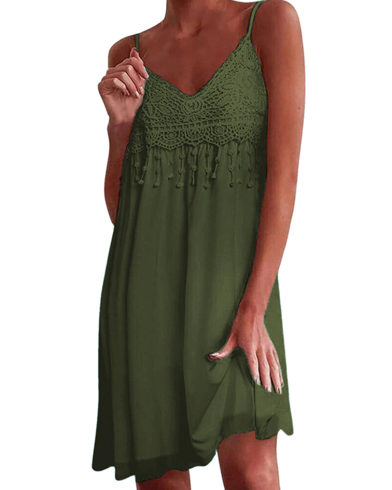 Willow Women's Boho Mini Dress – V-Neck Lace Dress with Adjustable Straps