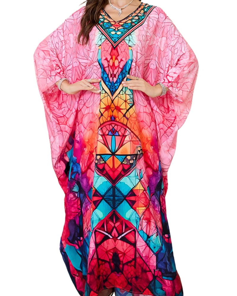 Serena Women's Boho Kaftan Dress – Oversized Beach Cover-Up for Resort Wear