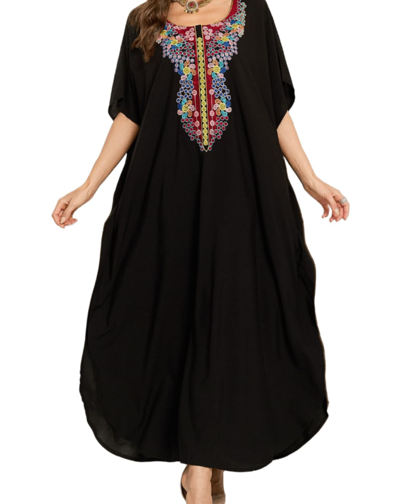 Aurora Women's Boho Kaftan Cover-Up – Embroidered Beach Kimono for Resort Wear