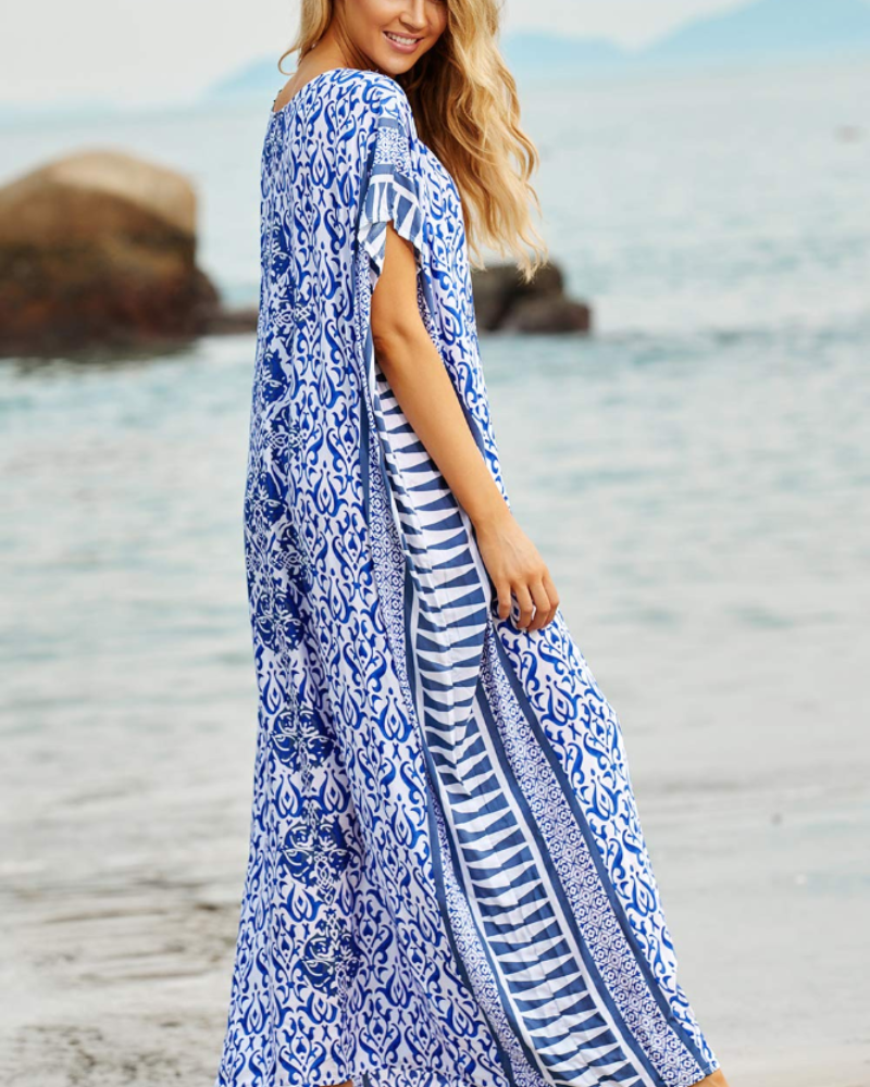 Aurora Women's Boho Kaftan Cover-Up – Embroidered Beach Kimono for Resort Wear
