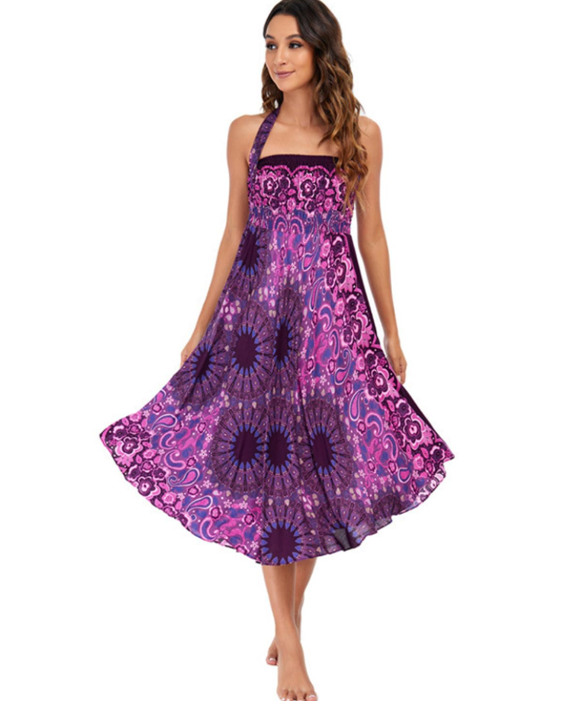 Violet Women's Boho Wrap Dress – 2-in-1 Floral Maxi Dress and Beach Cover-Up