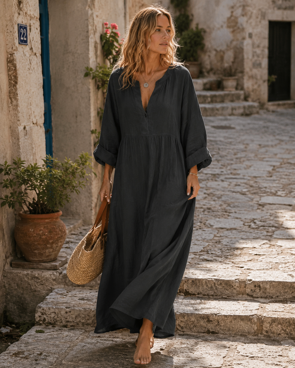 Isla Women's Casual Dress – Elegant Monochrome Everyday Dress for Work & Outings
