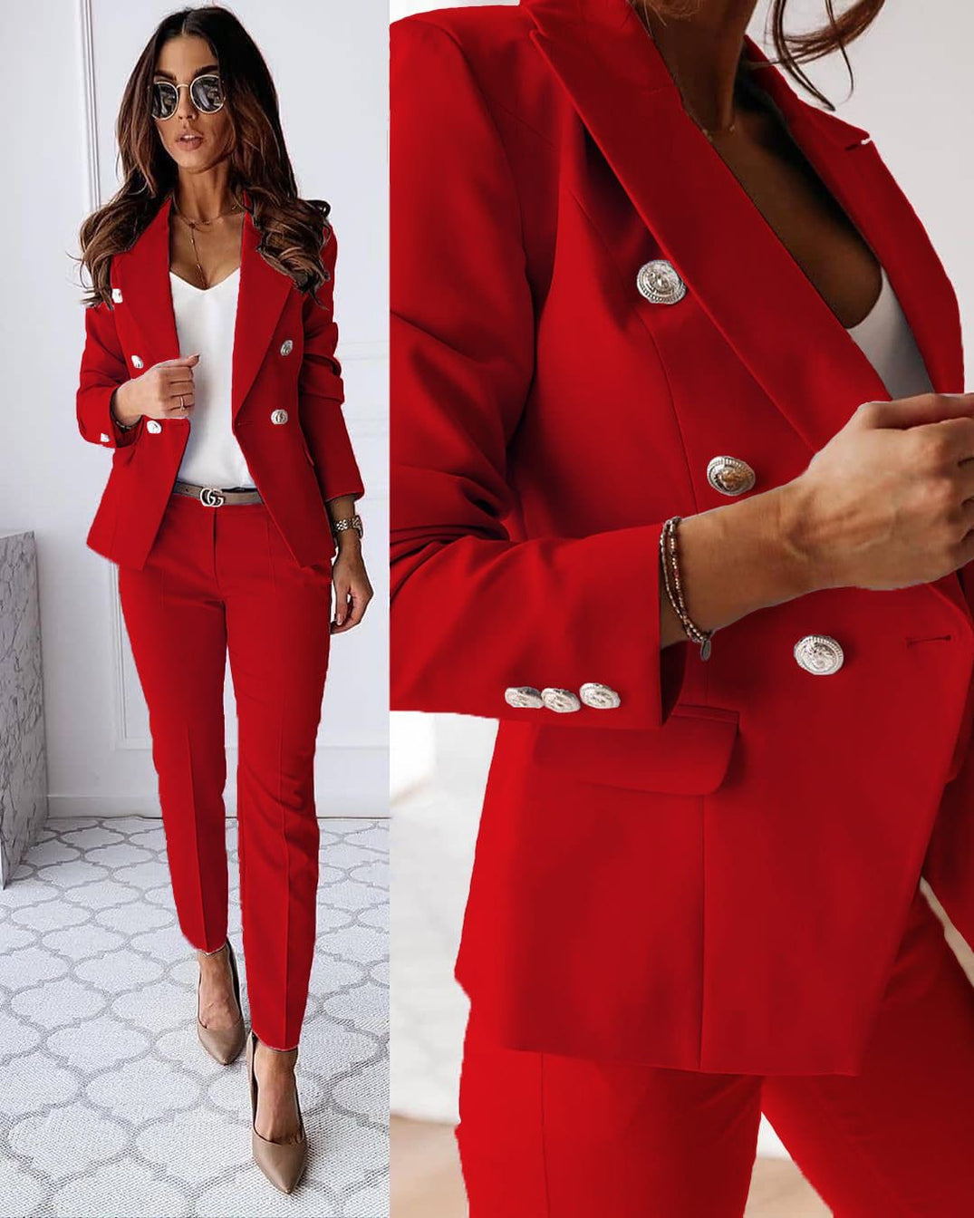 Elena Women's Pantsuit – Tailored Blazer & Fitted Trousers Formal Set