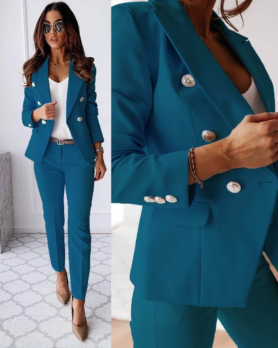 Elena Women's Pantsuit – Tailored Blazer & Fitted Trousers Formal Set