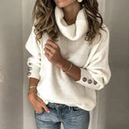 Emma Women's Turtleneck Sweater – Button Sleeve Warm Winter Knit Pullover