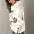 Emma Women's Turtleneck Sweater – Button Sleeve Warm Winter Knit Pullover