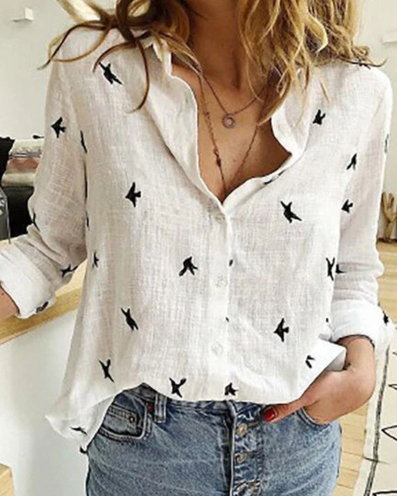 Lauren Women's Button Blouse – Lightweight Half Sleeve Top in Solid or Bird Print