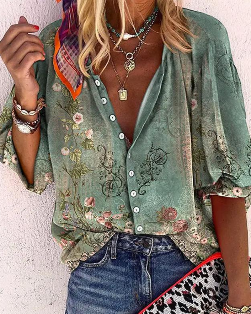 Elena Women's Floral Blouse – Button-Up Half Sleeve Top for Casual Chic Outfits