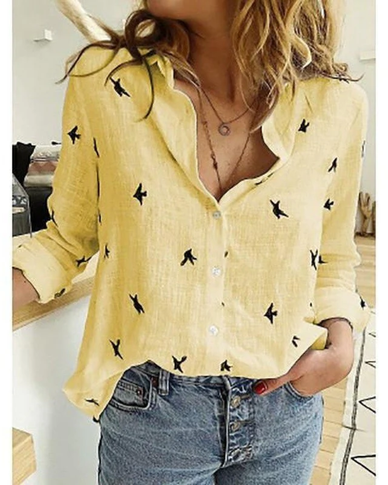 Lauren Women's Button Blouse – Lightweight Half Sleeve Top in Solid or Bird Print
