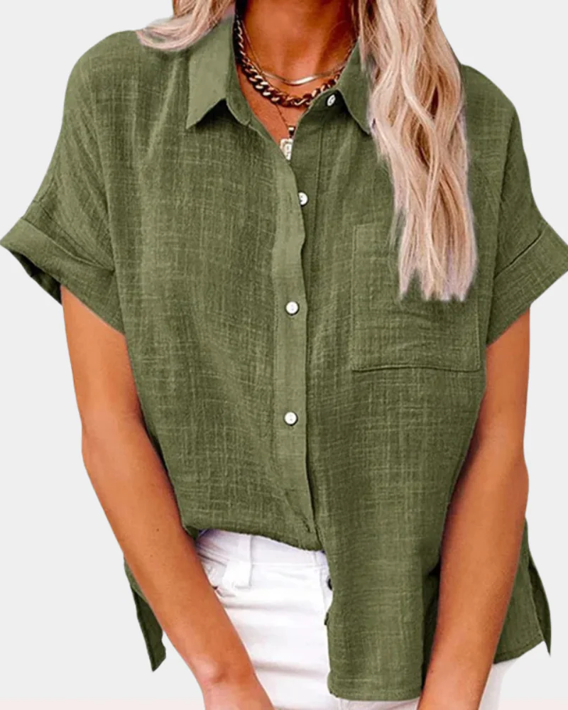 Rachel Women's Summer Blouse – Breathable Button-Up Top with Loose Fit & Side Slits