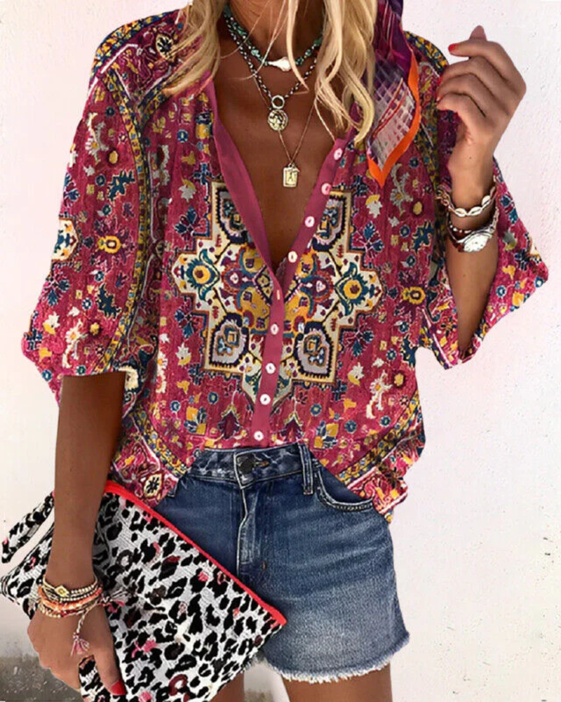 Elena Women's Floral Blouse – Button-Up Half Sleeve Top for Casual Chic Outfits