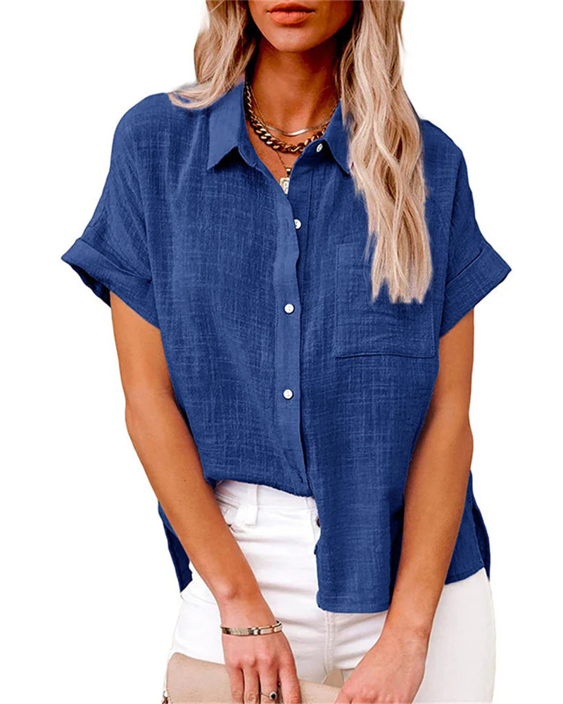Rachel Women's Summer Blouse – Breathable Button-Up Top with Loose Fit & Side Slits