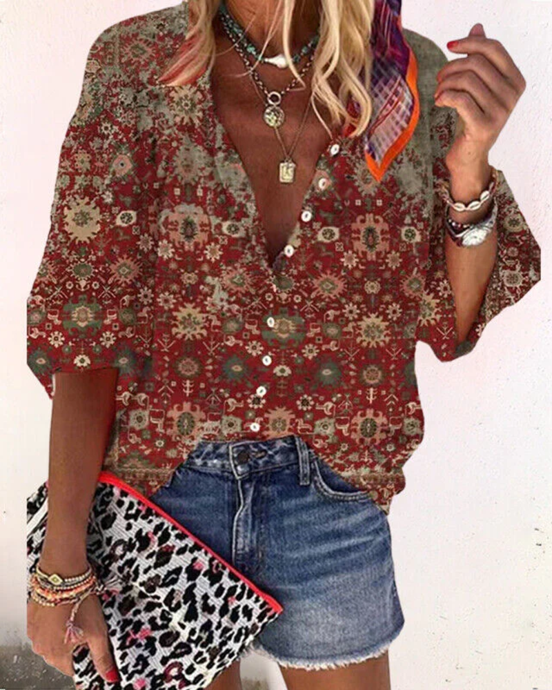 Elena Women's Floral Blouse – Button-Up Half Sleeve Top for Casual Chic Outfits