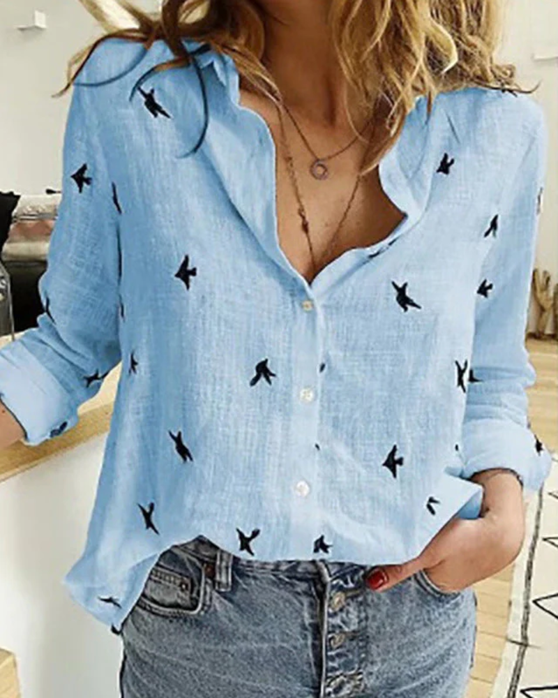 Lauren Women's Button Blouse – Lightweight Half Sleeve Top in Solid or Bird Print