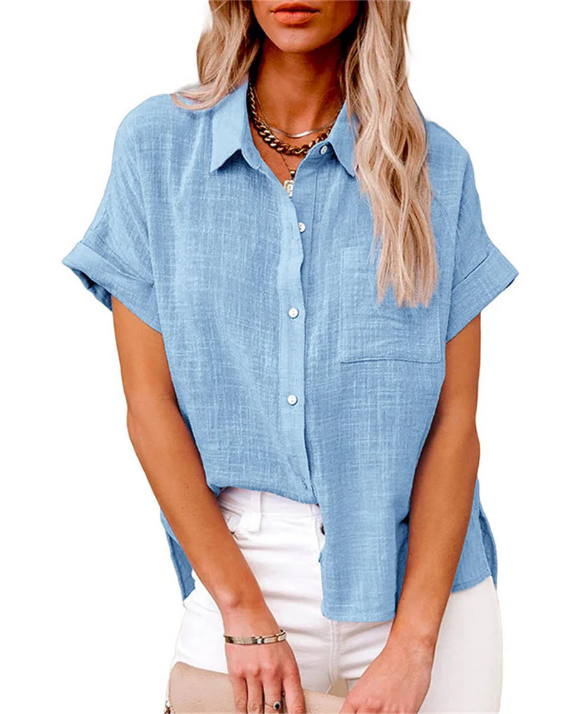 Rachel Women's Summer Blouse – Breathable Button-Up Top with Loose Fit & Side Slits