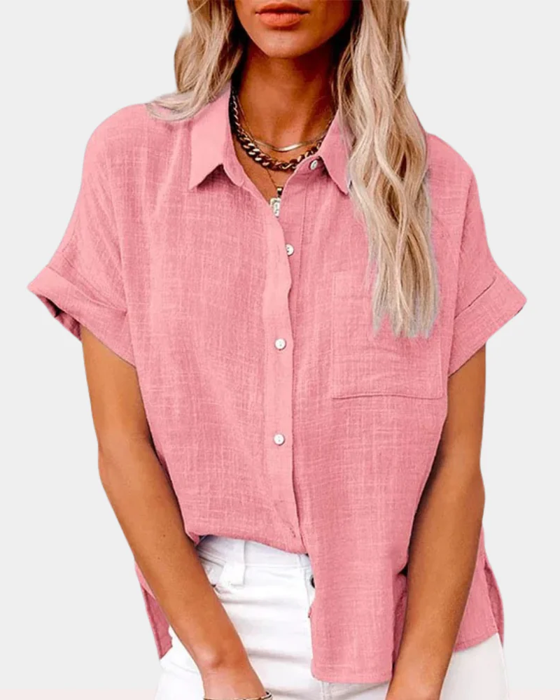 Rachel Women's Summer Blouse – Breathable Button-Up Top with Loose Fit & Side Slits