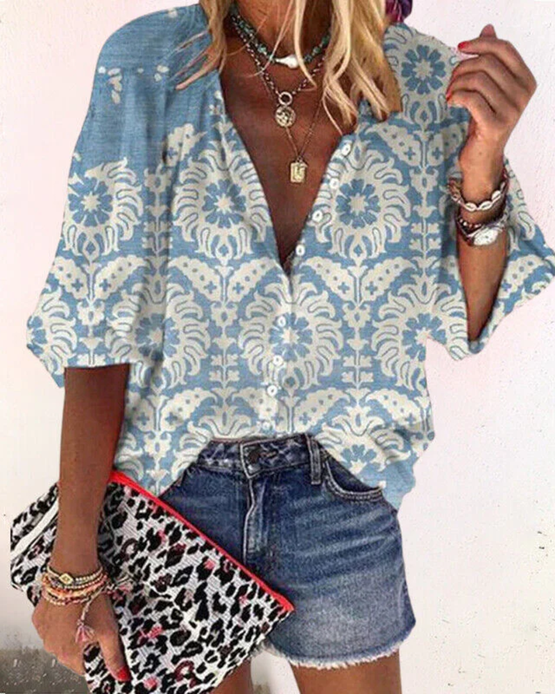 Elena Women's Floral Blouse – Button-Up Half Sleeve Top for Casual Chic Outfits