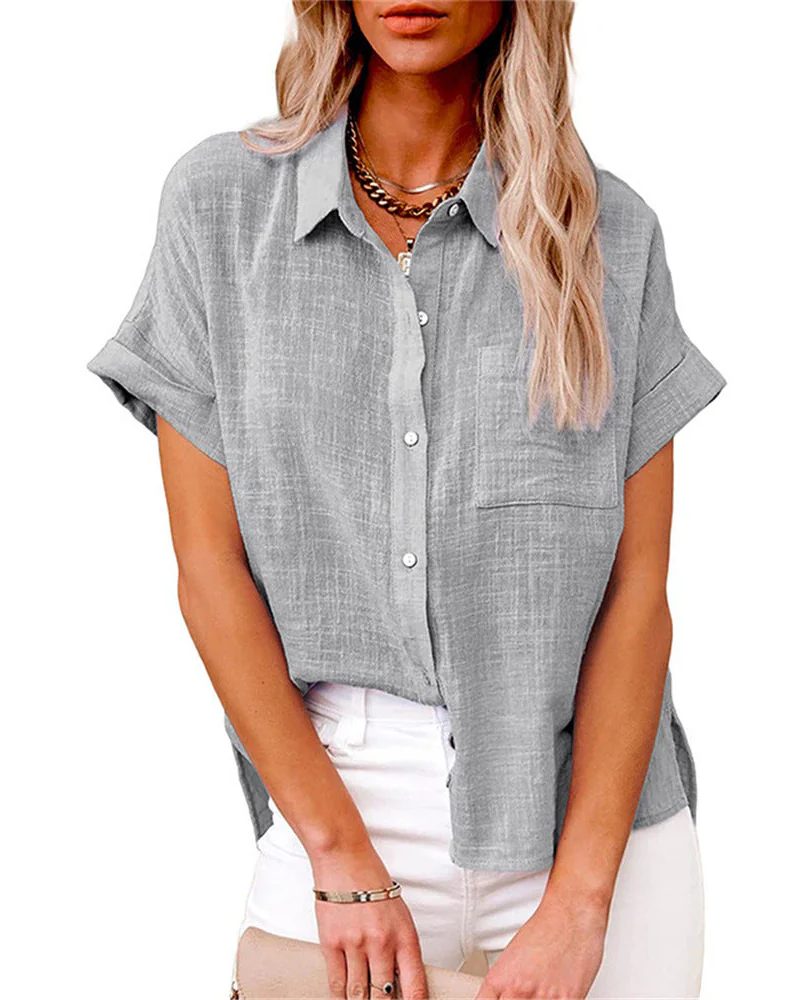 Rachel Women's Summer Blouse – Breathable Button-Up Top with Loose Fit & Side Slits