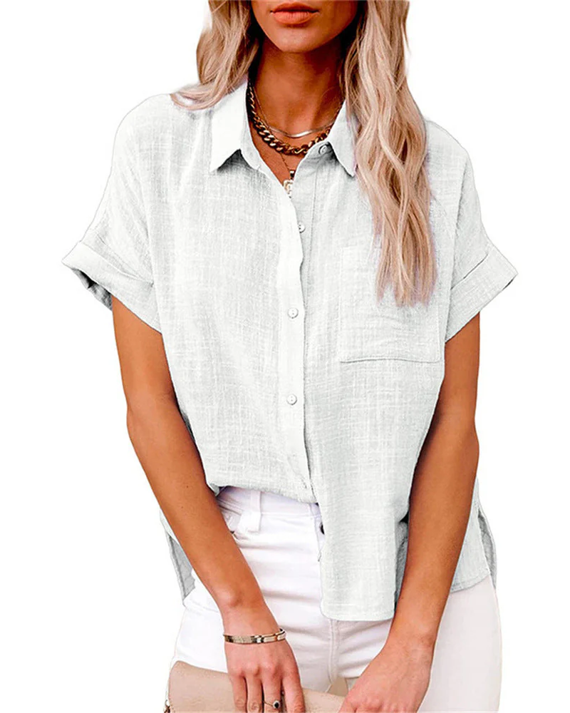 Rachel Women's Summer Blouse – Breathable Button-Up Top with Loose Fit & Side Slits