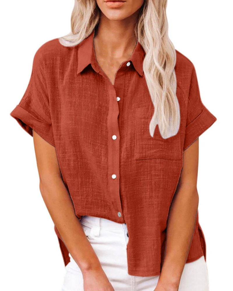Rachel Women's Summer Blouse – Breathable Button-Up Top with Loose Fit & Side Slits