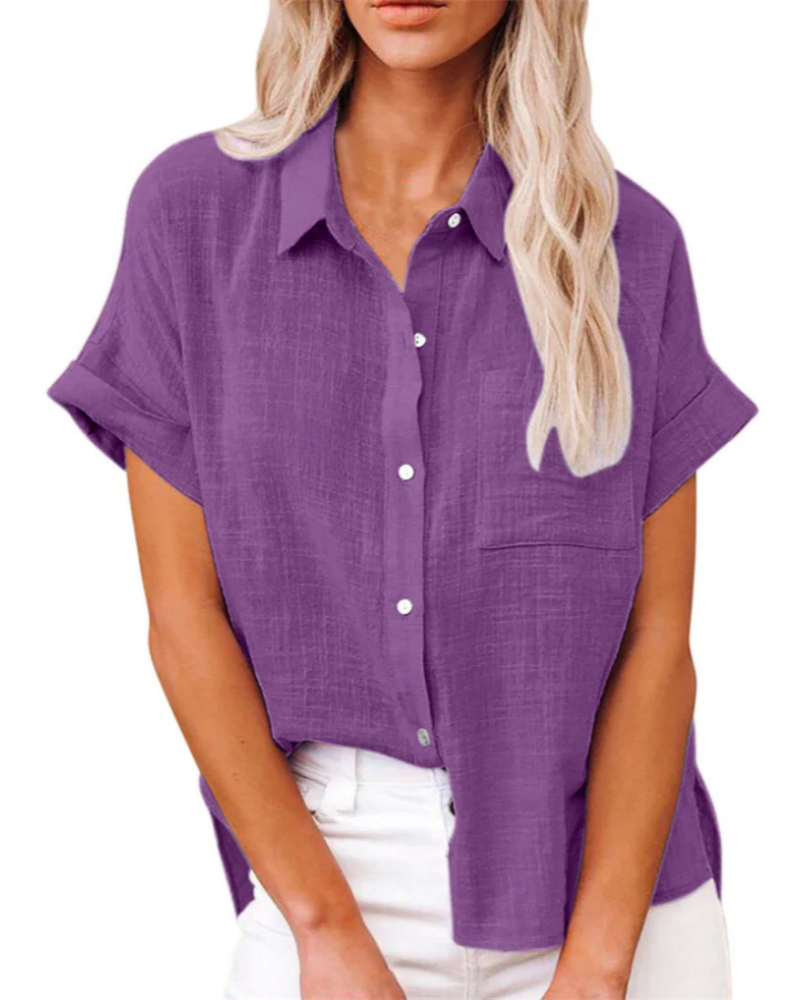 Rachel Women's Summer Blouse – Breathable Button-Up Top with Loose Fit & Side Slits