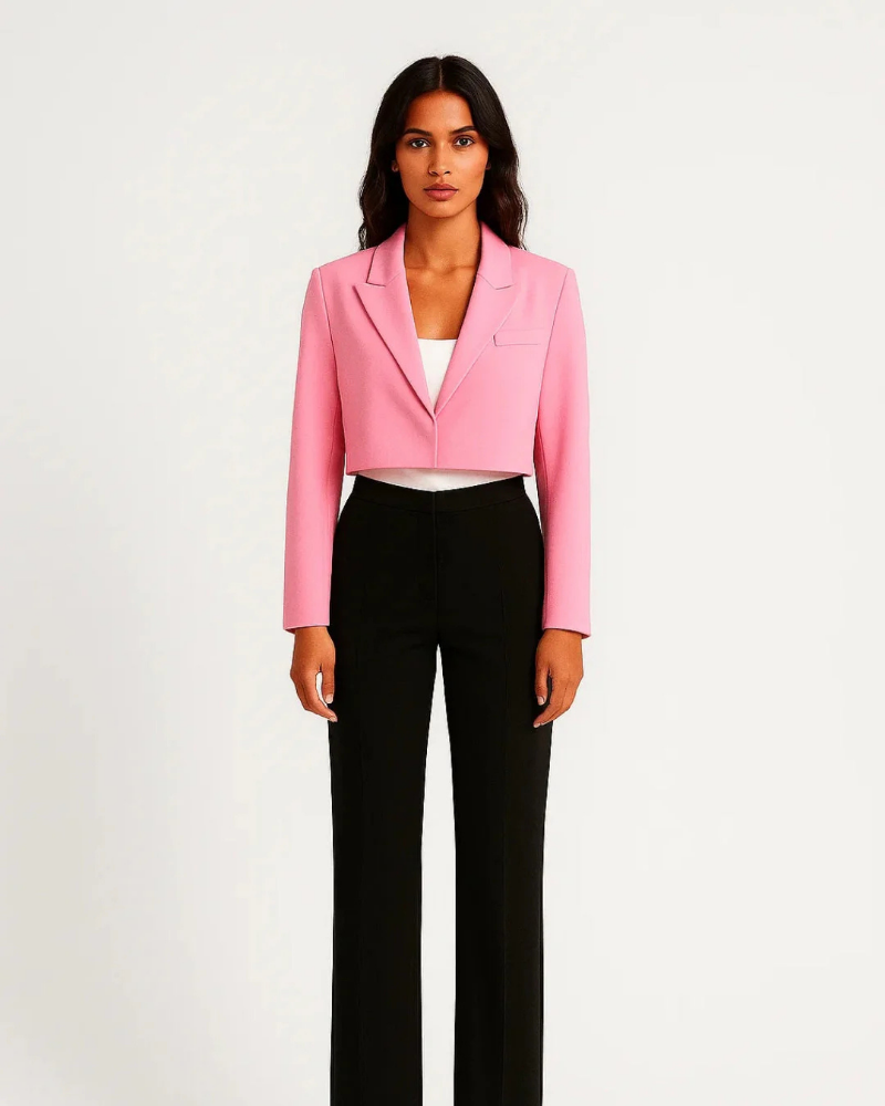 Vivian Women’s Cropped Blazer – Tailored Open Front Jacket with Lapel Collar