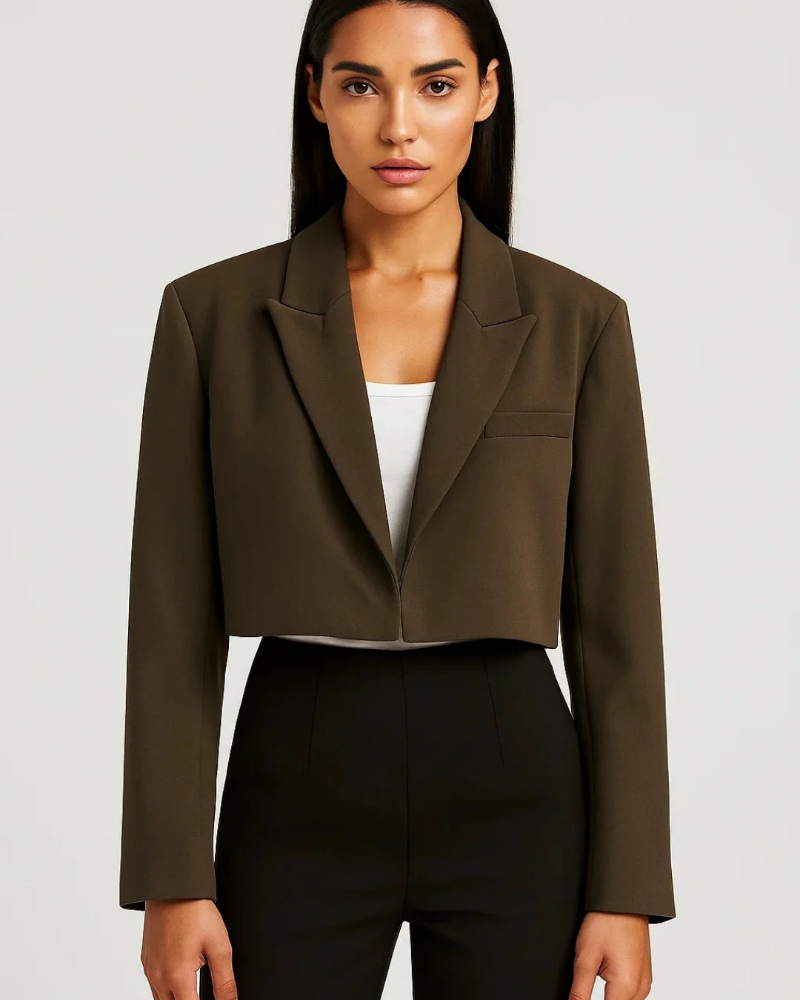 Vivian Women’s Cropped Blazer – Tailored Open Front Jacket with Lapel Collar