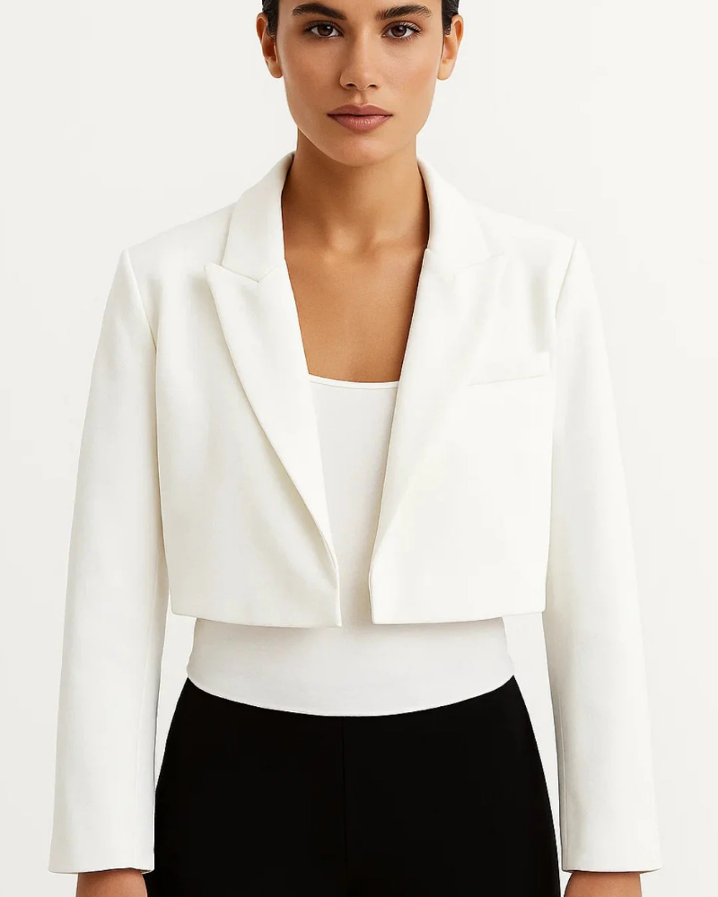 Vivian Women’s Cropped Blazer – Tailored Open Front Jacket with Lapel Collar