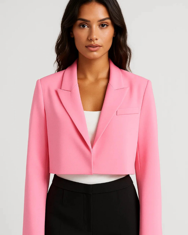 Vivian Women’s Cropped Blazer – Tailored Open Front Jacket with Lapel Collar