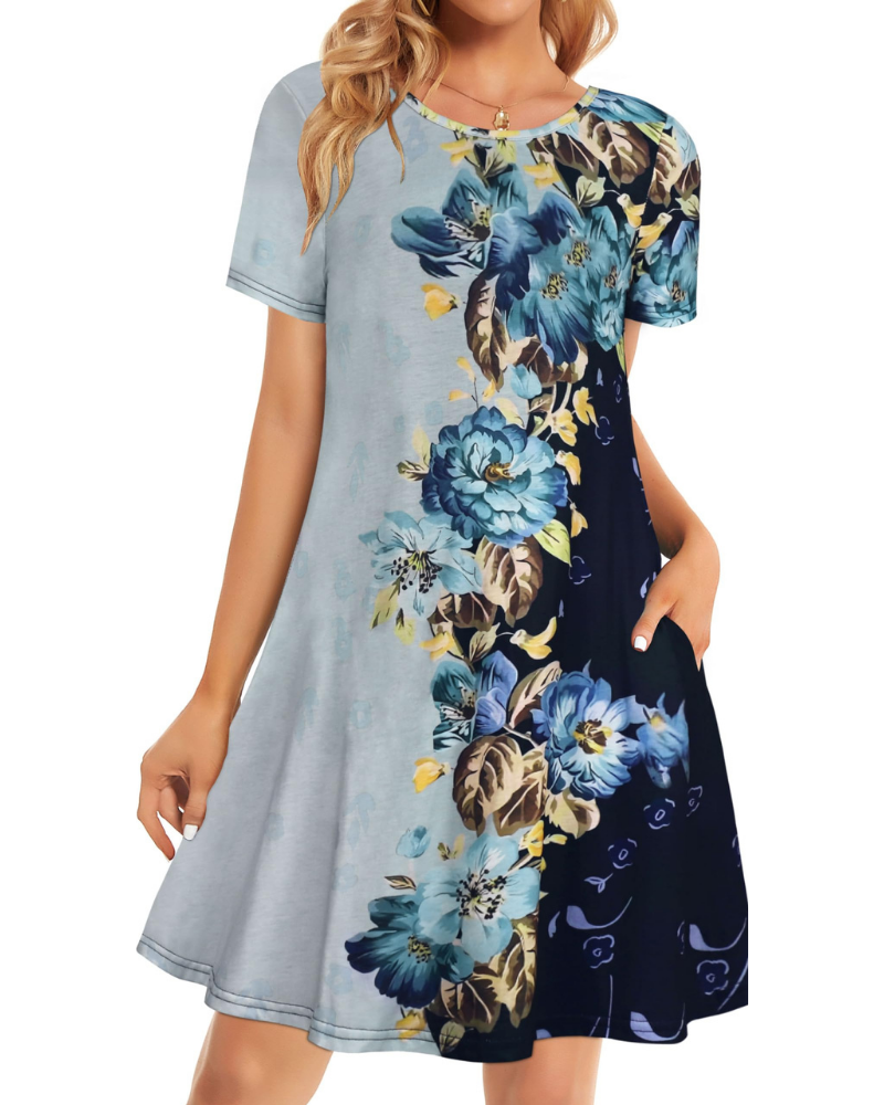 Chloe Women’s T-Shirt Dress – Short Sleeve Flowy Sundress with Pockets